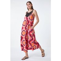Roman Women's Tie Dye Crochet Detail Pocket Midi Dress in Fuchsia | Size: 16