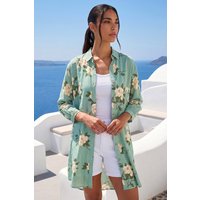 Floral Cotton Blend Longline Tunic Shirt