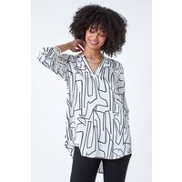 Abstract Print Longline V Neck Top