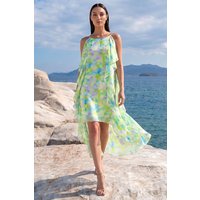 Abstract Chiffon Ruffle Detail Midi Dress