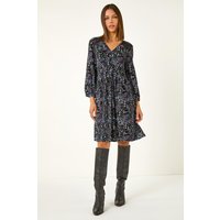 Roman Women's Floral Print Lace Trim Stretch Dress in Blue | Size: 16