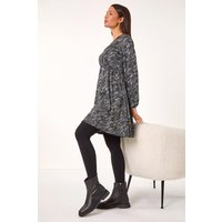 Leaf Print V Neck Stretch Dress