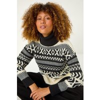 Roll Neck Cross Stitch Knit Jumper