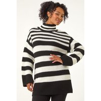 Roman Petite Stripe High Neck Jumper - Black