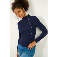 Dusk Women's High Neck Rib Jumper in Navy