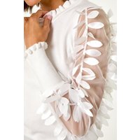 Roman Women's Sheer Feather Sleeved Jumper in Ivory | Size: 12