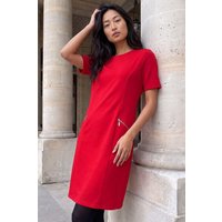Roman Women's Petite Zip Detail Pocket Shift Dress in Red | Size: 16