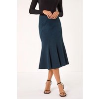 Flared Textured Midi Stretch Skirt
