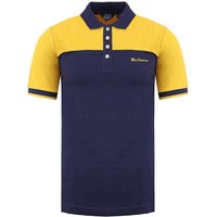 Short Sleeve Collared NavyYellow Block Polo Shirt