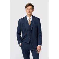 Antique Rogue Men's Single Breasted Two Button Checked Tailored Suit Jacket in Dark Blue | Size: 50R