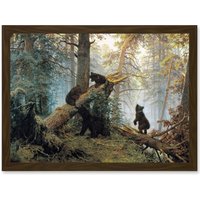Artery8 Ivan Shishkin Morning In Pine Forest Shishkin Ivan Bears Artwork Framed Wall Art Print A4 in Brown