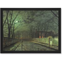 Artery8 John Atkinson Grimshaw Moonlit Street Old Master Painting Artwork Framed Wall Art Print A4 in Black