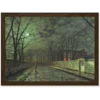 Artery8 John Atkinson Grimshaw Moonlit Street Old Master Painting Artwork Framed Wall Art Print A4 in Brown
