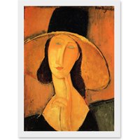 Artery8 Amedeo Modigliani Portrait Of A Woman With Hat Painting Artwork Framed Wall Art Print A4 in White