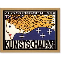 Artery8 Cultural Exhibition Vienna Austria Kunstschau Wien 1908 Vintage Advert Poster Artwork Framed Wall Art Print A4 in Light Oak