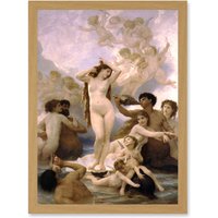 Artery8 William Adolphe Bouguereau Birth Of Venus Old Painting Artwork Framed Wall Art Print A4 in Light Oak