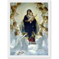 Artery8 William Adolphe Bouguereau Virgin With Angels Old Painting Artwork Framed Wall Art Print A4 in White