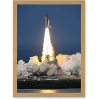 Artery8 Shuttle Discovery Launch NASA International Space Station Artwork Framed Wall Art Print A4 in Light Oak