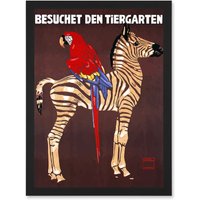 Artery8 Exhibition Vintage Advert Zoo Zebra Parrot Germany Artwork Framed Wall Art Print A4 in Black
