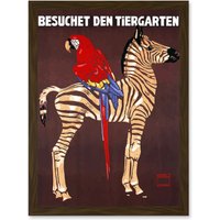 Artery8 Exhibition Vintage Advert Zoo Zebra Parrot Germany Artwork Framed Wall Art Print A4 in Brown