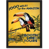 Artery8 Amazon Toucan River Brazil South America Jungle Rain Forest Vintage Travel Advert Artwork Framed Wall Art Print A4 in Black