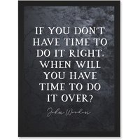 Artery8 Slate Quote John Wooden Do It Right Do It Over Basketball Coach Inspiring Sports Artwork Framed Wall Art Print A4 in Black