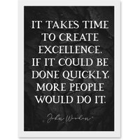 Artery8 Slate Quote John Wooden Takes Time To Create Excellence Basketball Coach Inspiring Sports Artwork Framed Wall Art Print A4 in White