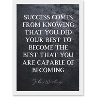 Artery8 Slate Quote John Wooden Success Knowing That You Did Your Best Basketball Coach Inspiring Sports Artwork Framed Wall Art Print A4 in White