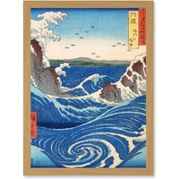 Artery8 Naruto Whirlpool Awa Province Utagawa Hiroshige Japan Artwork Framed Wall Art Print A4 in Light Oak