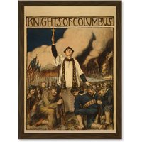 Artery8 World War Advert WW1 USA Knights Columbus Catholic Society Artwork Framed Wall Art Print A4 in Brown