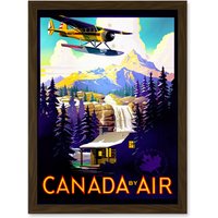 Artery8 Travel Tourism Transport Canada Air Sea Plane Forest Mountain River Artwork Framed Wall Art Print A4 in Brown