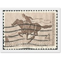 Artery8 Postage Stamp 1860 1960 Pony Express Vintage USA Photo Sacramento to St Joseph Artwork Framed Wall Art Print A4 in White