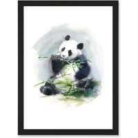 Artery8 Panda Eating Bamboo Watercolour Artwork Framed Wall Art Print A4 in Black
