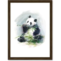 Artery8 Panda Eating Bamboo Watercolour Artwork Framed Wall Art Print A4 in Brown