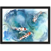 Artery8 Japan Koi Fish Near Surface Pond White Black Orange Artwork Framed Wall Art Print A4