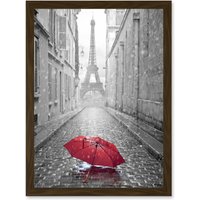 Artery8 Eiffel Tower In Paris Red Umbrella Rain Alley Cobbles Artwork Framed Wall Art Print A4 in Brown
