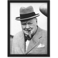 Artery8 Vintage Photo Winston Churchill Cigar Prime Minister Britain UK Artwork Framed Wall Art Print A4 in Black