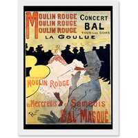 Artery8 Ad Vintage Lautrec Moulin Rouge La Goulue Mask Ball Paris France Artwork Framed Wall Art Print A4 in White