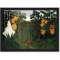 Artery8 Painting Henri Rousseau The Repast Of The Lion Artwork Framed Wall Art Print A4 in Black