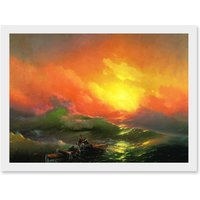 Artery8 Aivazovsky Ivan The Ninth Wave Marine Painting Artwork Framed Wall Art Print A4 in White