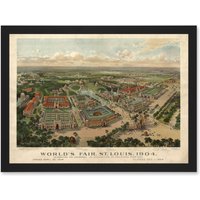 Artery8 Aerial Birds Eye View St Louis Missouri Worlds Fair 1904 USA Artwork Framed Wall Art Print A4 in Black