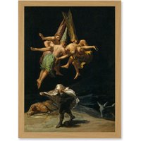 Artery8 Francisco Goya The Witches Flight Witchcraft Artwork Framed Wall Art Print A4 in Light Oak