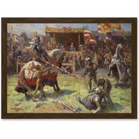 Artery8 Painting Landscape Medieval Ajdukiewicz Knights Jousting Artwork Framed Wall Art Print A4 in Brown