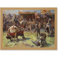 Artery8 Painting Landscape Medieval Ajdukiewicz Knights Jousting Artwork Framed Wall Art Print A4 in Light Oak