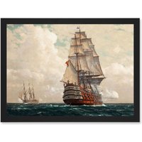 Artery8 Painting Seascape Naval Diemer Ship At Sea Men O War Passing Artwork Framed Wall Art Print A4 in Black