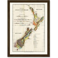 Artery8 Vintage Map 1883 Hector Sketch New Zealand Geology Aotearoa Artwork Framed Wall Art Print A4 in Brown