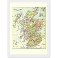Artery8 Map Bartholemew Scotland Counties UK Artwork Framed Wall Art Print A4 in White