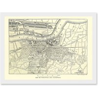 Artery8 Map Antique Woolwich Plumstead London River Thames Artwork Framed Wall Art Print A4 in White