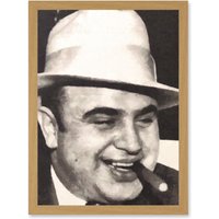 Artery8 Painting Portrait Gangster Al Capone Cigar Crime Artwork Framed Wall Art Print A4 in Light Oak
