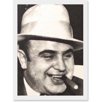 Artery8 Painting Portrait Gangster Al Capone Cigar Crime Artwork Framed Wall Art Print A4 in White